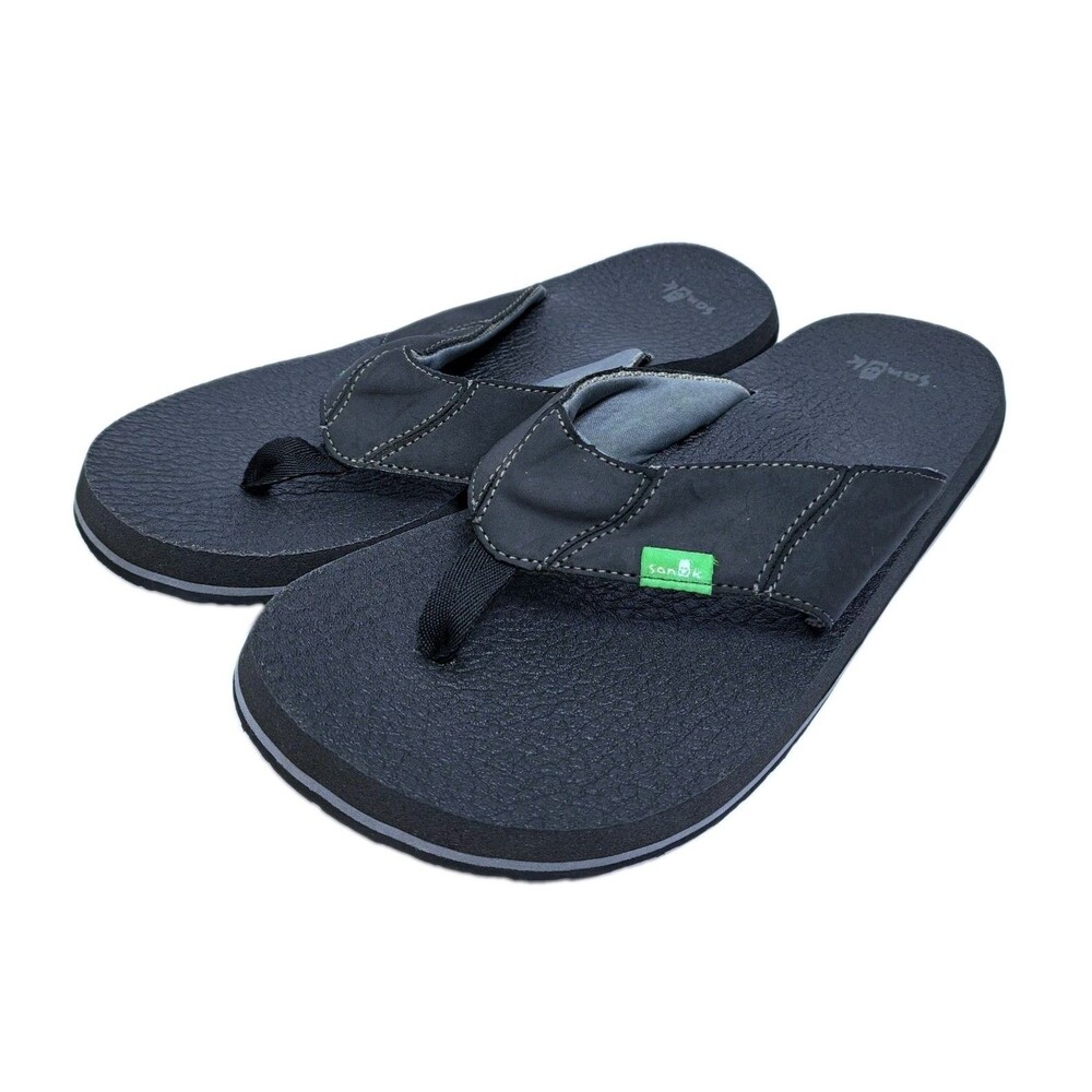 Sanuk Beer Cozy Coaster Flip-Flops Men’s Size 10 Black Brown Beach Pool